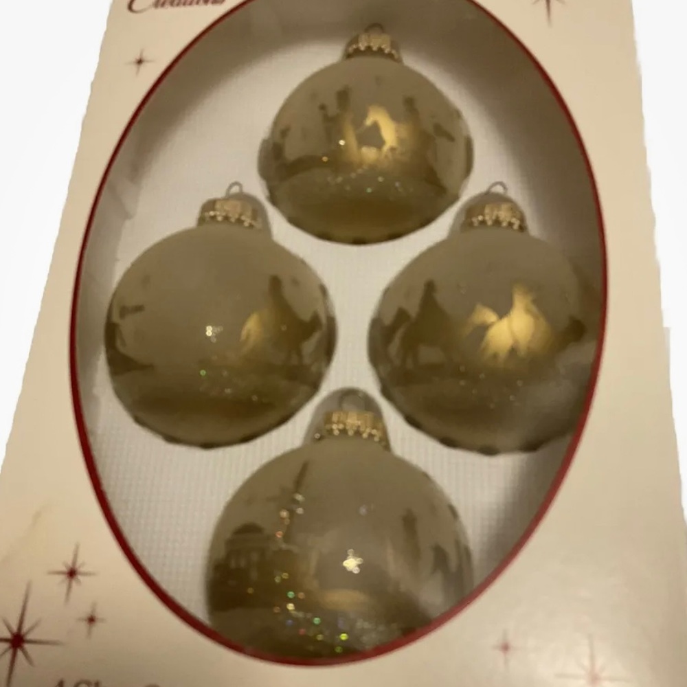 Sparkling Creations Frosted Christmas Ornaments Gold w/Silver Glitter USA Made